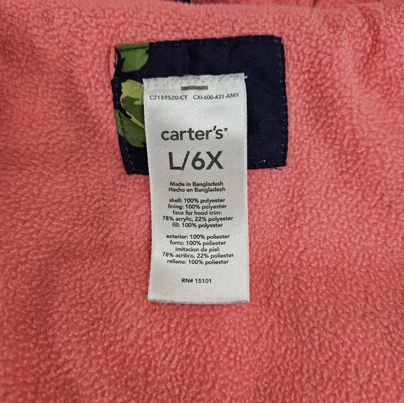 Carter's Blue And Pink Floral Puffer Jacket Girls Size Large 6X - Picture 13 of 13